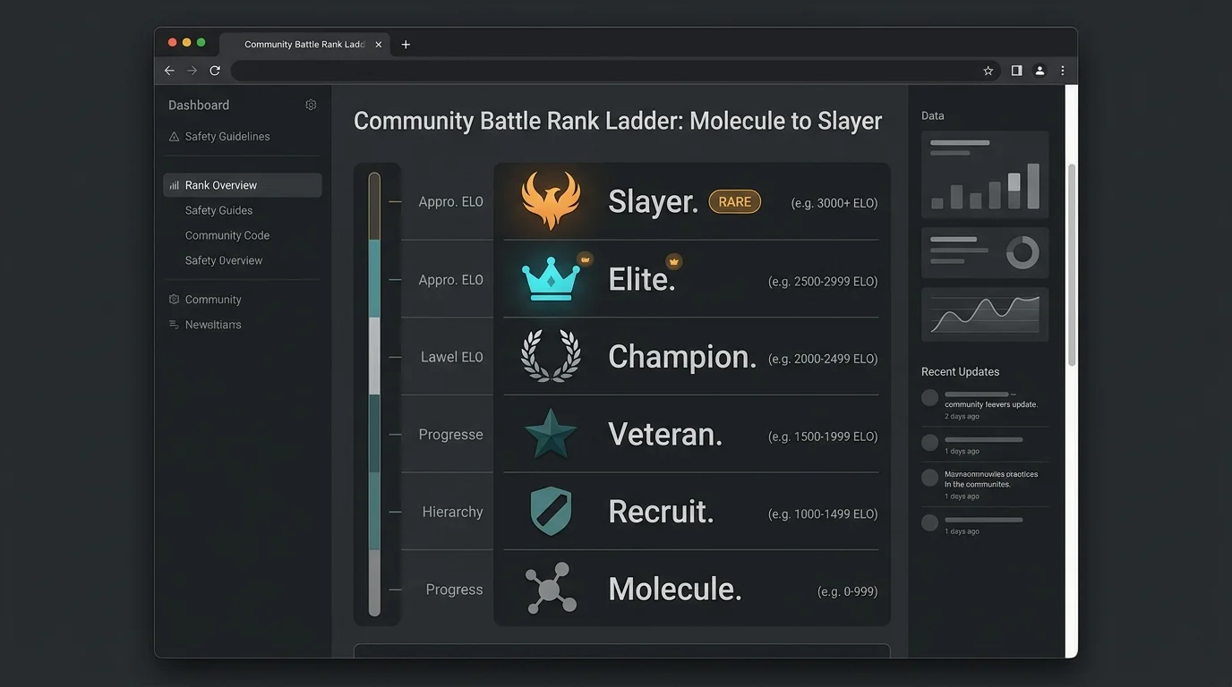 Omoggle mog battle rank ladder from Molecule to Slayer