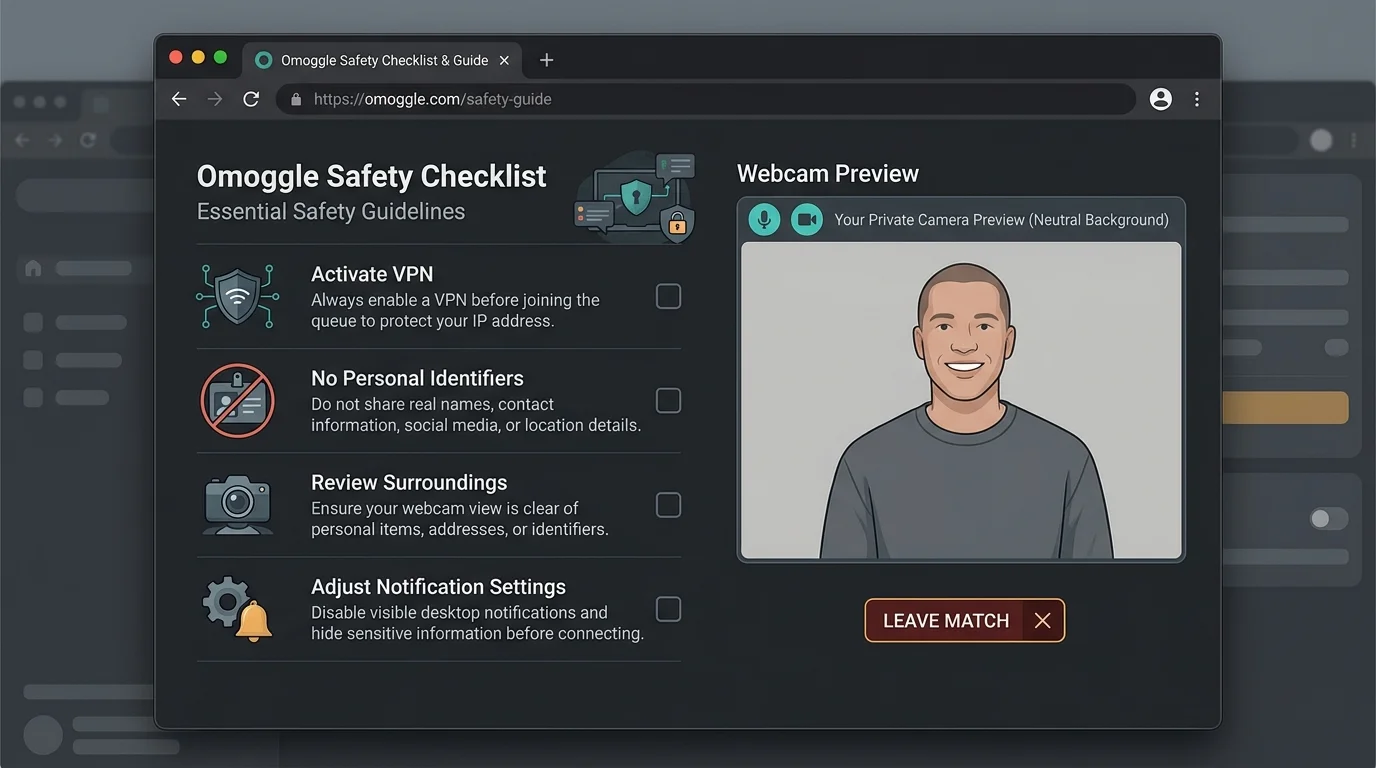 Omoggle safety checklist for webcam background and privacy