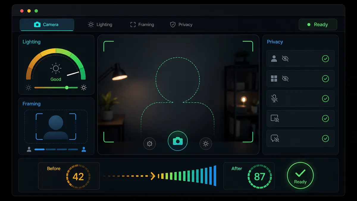 Omoggle score optimizer interface with lighting and framing checks